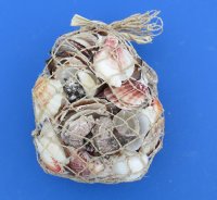 1000 gram wholesale open weave rope shell gift bag filled with mixed shells - 6 @ $2.50 each 