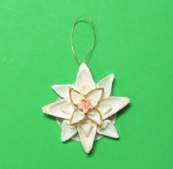 Wholesale Capiz Seashell Flower Ornaments made with Cut Strombus Shells - 10 pcs @ $2.75 each; 30 pcs @ $2.45 each