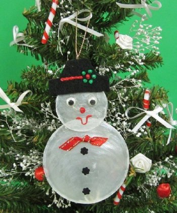 Wholesale Capiz Shell Snowman Christmas Ornament - 10 pcs @ $2.30 each; 25 pcs @ $2.05 each
