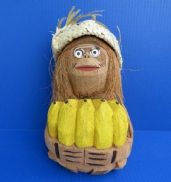 Wholesale coconut monkeys with bunch of bananas wearing straw hats - Bag of 15 pcs @ $3.50 each 