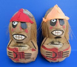 Wholesale Carved and Painted Coconut Pirate Playing Guitar -  Bag of 15 pcs @ $3.50 each 