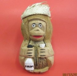 Wholesale Carved and Painted Coconut Monkey With Rum Bottle -  6 pcs @ $3.90 each