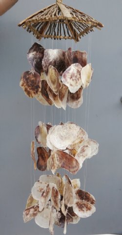 38" 3 layered saddle oyster shell wind chime with twig top - Case of 6 @ $9.35 each