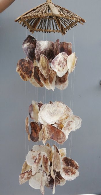 38 inches long large saddle oyster shell wind chimes wholesale with twig top - 2 pcs @ $11.50 each