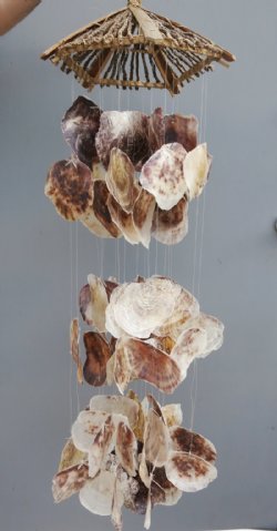 38 inches long large saddle oyster shell wind chimes wholesale with twig top - 2 pcs @ $11.50 each
