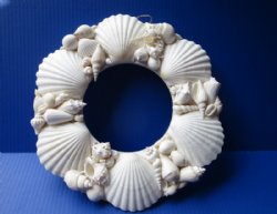 Wholesale White Seashell wreaths with Irish Deeps and Mixed White Shells 12-1/2 inch - Case of 15 pcs @ $10.35 each