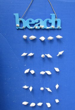 Wholesale Assorted White shell "Beach" sign wall hanger 16 inches - 5 pcs @ $3.00 each