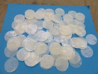 500 Wholesale Capiz Shells in bulk bags  3 inches  Pearlized Flat Round Shells - Case of 500 @ .21 each