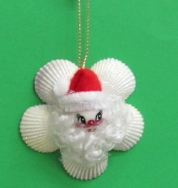 Wholesale Cockle Shell Wreath with Seashell Santa Christmas Ornament - 5 pcs @ $2.30 each; 30 pcs @ $2.05 each 