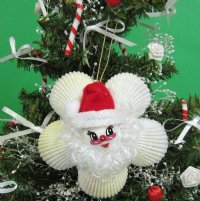 Wholesale Cockle Shell Wreath with Seashell Santa Christmas Ornament - 5 pcs @ $2.30 each; 30 pcs @ $2.05 each 