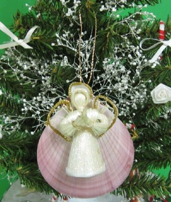 Wholesale Moon Shell with Straw Seashell Angel Christmas Ornament - 10 pcs @ $2.30 each; 30 pcs @ $2.05 each 