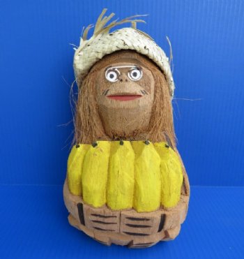 Wholesale carved and painted coconut monkey with bunch of bananas - 6 pcs @ $3.90 each