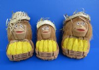 Wholesale coconut monkeys with bunch of bananas wearing straw hats - Bag of 15 pcs @ $3.50 each 