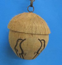 Wholesale Carved Coconut Birdhouse with Black carved birds - 6 pcs @ $2.75 each