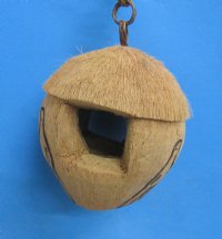 Wholesale Carved Coconut Birdhouse with Black carved birds - 6 pcs @ $2.75 each