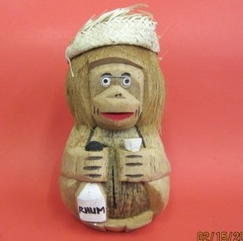 Wholesale Carved and Painted Coconut Monkey With Rum Bottle -  6 pcs @ $3.90 each