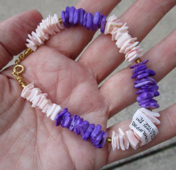 Wholesale Purple & Pink Shell Chip Bracelets -  7-1/2 inches @ $6.00/dozen 