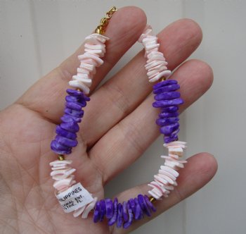 Wholesale Purple & Pink Shell Chip Bracelets -  7-1/2 inches @ $6.00/dozen 