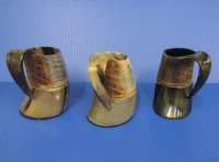 Wholesale Buffalo horn mug carved half polished and half rustic 6" to 6-7/8" tall - $23.00 each; 8 pcs @ $20.70 each