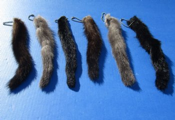 Wholesale Tanned Mink tails with ball chain,  9 to 11 inches long.  2 pcs @ $5.25 each; 12 pcs @ $4.65 each