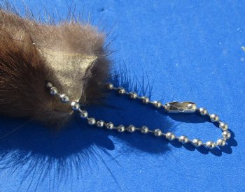 Wholesale Tanned Mink tails with ball chain,  9 to 11 inches long.  2 pcs @ $5.25 each; 12 pcs @ $4.65 each