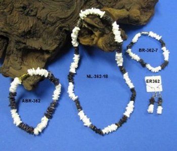 Wholesale Black & White Puka Shell Ankle Bracelets  9"-  $5.60 a dozen