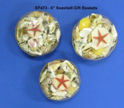 6 inch Wholesale Round Basket of Shells or seashell gift basket - 6 pcs @ $1.15 each 