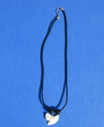 Wholesale 3/4" to 1" Large Tiger shark tooth on 18" black cord necklace - 10 pcs @ $2.30 each: 60 pcs @ $2.05 each