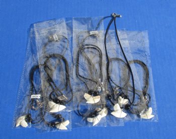 Wholesale 3/4" to 1" Large Tiger shark tooth on 18" black cord necklace - 10 pcs @ $2.30 each: 60 pcs @ $2.05 each