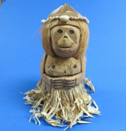 Wholesale Carved Coconut Monkeys wearing grass hula skirts and seashell head bands - Bag of 10 pcs @ $3.60 each 