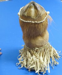 10" Carved Coconut Monkey with grass hula skirt and shell head band - Box of 6 @ $4.00 each