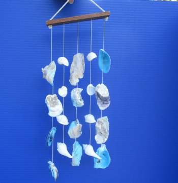 18 inch Wholesale Hanging Shell Wall Decor with dyed blue oyster shells and assorted white seashells - 5 pcs @ $3.25 each 