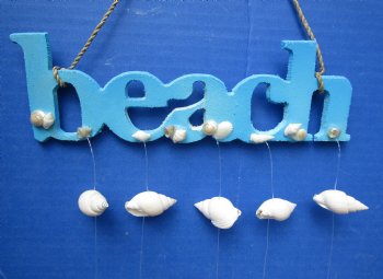 Wholesale Assorted White shell "Beach" sign wall hanger 16 inches - 5 pcs @ $3.00 each