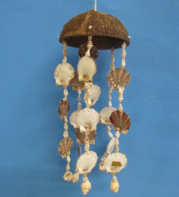 11 inches Seashell Wind Chimes Wholesale made with pecten, babylon and nassa shells and a coconut top - Case of 50 pcs @ $1.25 each