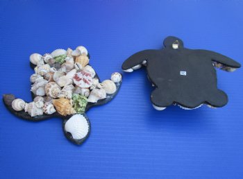 Wholesale 7-3/4 by 7-1/2 inches Seashell Wall Turtle hanger with natural shells - 2 pcs @ $4.75 each; 20 pcs @ $4.25 each