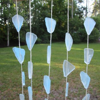 Wholesale Pale Blue Seaglass hanger with white washed driftwood for hanging - Case of 50 pcs @ $2.45 each