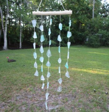 Wholesale Light Colored driftwood with Hanging Pale Green Seaglass - 5 pcs @ $2.75 each