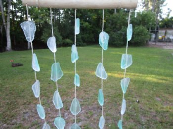 Wholesale Light Colored driftwood with Hanging Pale Green Seaglass - 5 pcs @ $2.75 each