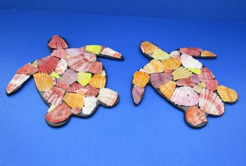 Wholesale 8 by 8 inches Seashell Wall Turtle hanger with pecten shells - 4 pcs @ $4.00 each; 20 pcs @ $3.60 each