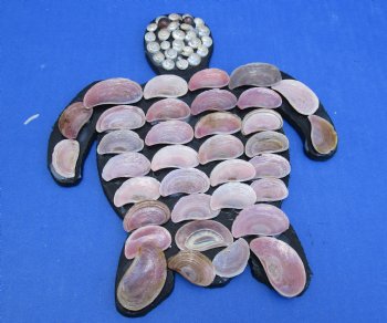 Wholesale 8 by 8 inches Seashell Wall Turtle hanger with pink operculum shells - 4 pcs @ $2.75 each; 24 pcs @ $2.45 each