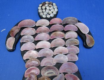 Wholesale 8 by 8 inches Seashell Wall Turtle hanger with pink operculum shells - 4 pcs @ $2.75 each; 24 pcs @ $2.45 each