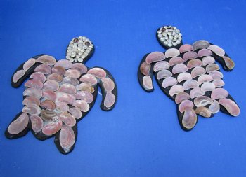 Wholesale 8 by 8 inches Seashell Wall Turtle hanger with pink operculum shells - 4 pcs @ $2.75 each; 24 pcs @ $2.45 each