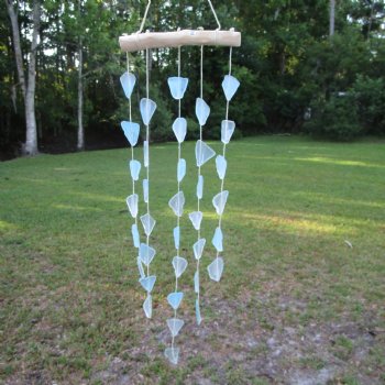 Wholesale Pale Blue Seaglass hanger with white washed driftwood for hanging - Case of 50 pcs @ $2.45 each