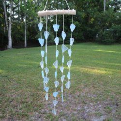 Wholesale Pale Blue Seaglass hanger with white washed driftwood for hanging - 5 pcs @ $2.75 each