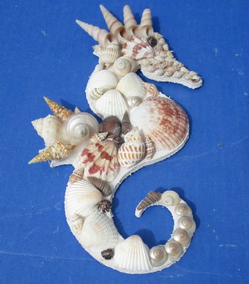 Wholesale 9 inch Decorated Seashell Seahorse Wall Plaque with hanger - 4 pcs @ $4.00 each